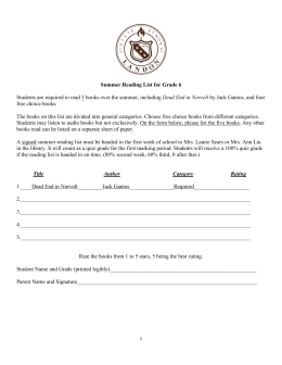 1 Summer Reading List for Grade 6 Students are