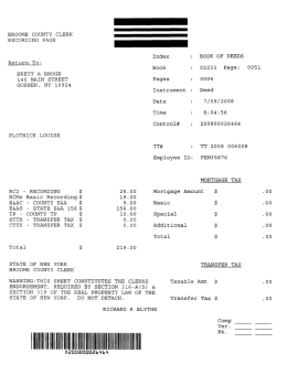 Page 1 BROOME COUNTY CLERK RECORDING PAGE Return TO