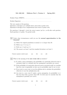 MA 180/418 Midterm Test 1, Version A Spring 2011 Student Name