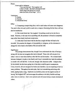 Samples of passage analysis from Antigone.