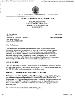 Letter from the U.S. Department of Education, Title IV Participation