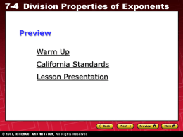 7-4 Division Properties of Exponents