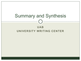 Summary and Synthesis