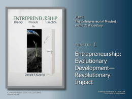 1. Entrepreneurship: Evolutionary Development-