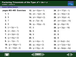 Factoring Trinomials of the Type x2 + bx + c