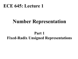 Lecture 1: Number Representation