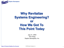 DRAFT (6-14-04) Why Revitalize Systems Engineering? or How We
