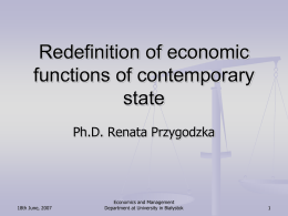 Redefinition of economic functions of contemporary state