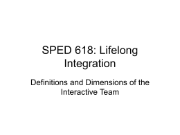 SPED 618: Lifelong Integration