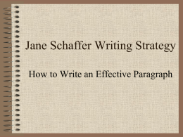 Jane Schaffer Paragraph Writing Anthem chapters