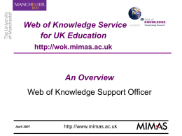 mimas bib training - Web of Science Service for UK Education