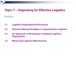 Topic 7 – Organizing for Effective Logistics Outline 1.1 Logistics