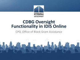 CDBG Oversight Functionality in IDIS Online