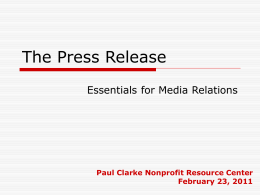 The Press Release - The Paul Clarke Nonprofit Resource Center