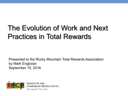 Evolution of Work and TR Next Practices September 2016