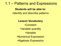 1.1 – Patterns and Expressions