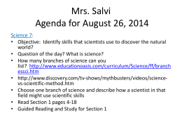 Mrs. Salvi Agenda for 8/25/2011