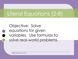 Day 07 - Literal Equations PowerPoint
