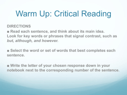 Warm Up: Critical Reading