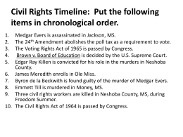 Civil Rights Timeline: Put the following items in chronological order.
