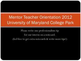 University of Maryland Teacher Intern Mentors