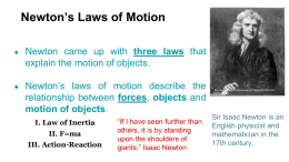 Newton`s second law of motion - Kinard Gillespie