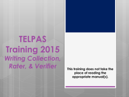 TELPAS Rater and Verifier Training 2014