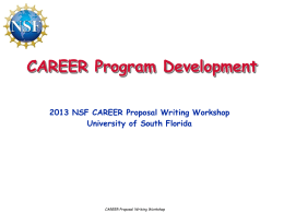 2013 NSF CAREER Proposal Writing Workshop