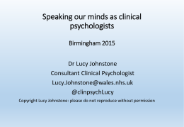 Lucy Johnstone: Speaking our minds as clinical psychologists