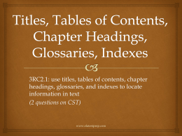 Titles, Glossaries, Indexes powerpoint