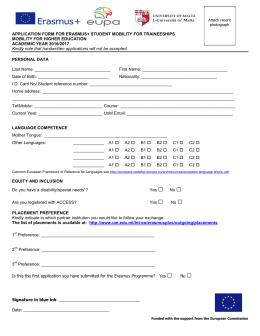 APPLICATION FORM FOR ERASMUS STUDENT MOBILITY FOR