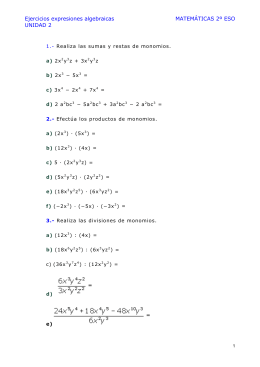 Ejercicios expresiones algebraicas MATEMÁTICAS 2º ESO UNIDAD 2