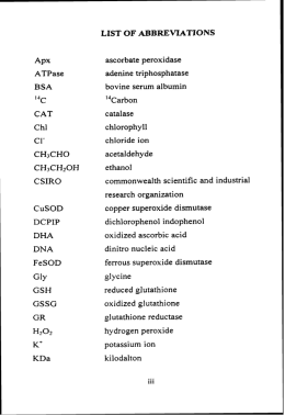 LIST OF ABBREVIATIONS A P ~ ATPase BSA CAT Chl CH3CHO