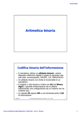 Aritmetica binaria - Dipartimento di Elettronica ed informazione