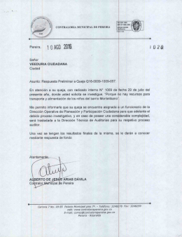 Notificación aviso respuesta prelimiar queja No Q16-0009-1009-057