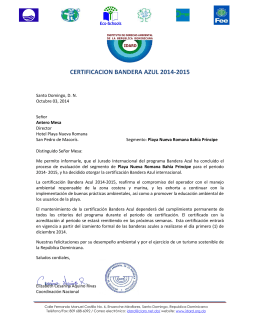Notificación Certificación Bandera Azul 2014-2015