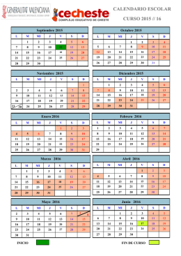 CALENDARIO ESCOLAR CURSO 2015 // 16