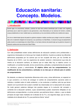 Educación sanitaria: Concepto. Modelos.