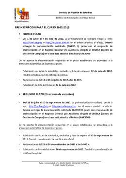 Plazos de Preinscripción curso 2012-2013