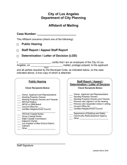 City of Los Angeles Department of City Planning Affidavit of Mailing