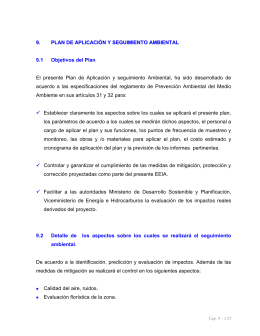 9. PLAN DE APLICACIÓN Y SEGUIMIENTO AMBIENTAL 9.1