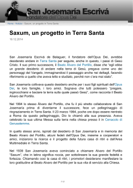 Saxum, un progetto in Terra Santa