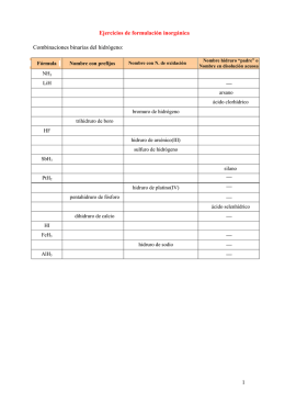 1 Ejercicios de formulación inorgánica Combinaciones binarias del