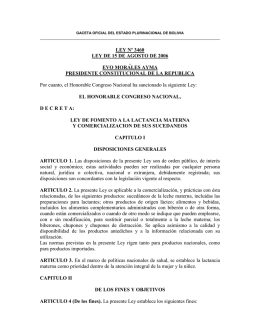 LEY Nº 3460 LEY DE 15 DE AGOSTO DE 2006 EVO MORALES