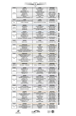 ac tividades e xtra cur ric ula re syp ro ye ctos institucionae s 201 2