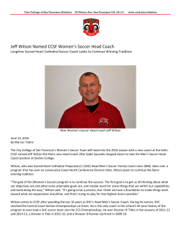 Jeff Wilson Named CCSF Women`s Soccer Head Coach