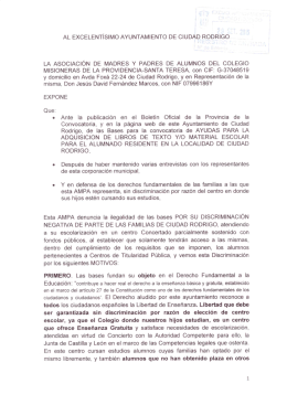 Escrito al ayuntamiento - colegio `misioneras de la providencia