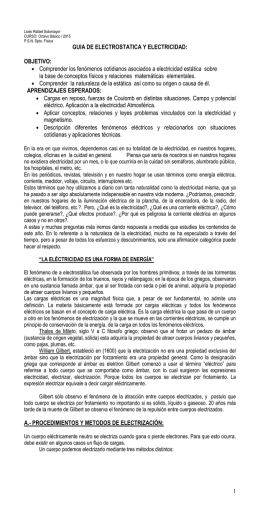 1 GUIA DE ELECTROSTATICA Y ELECTRICIDAD: OBJETIVO