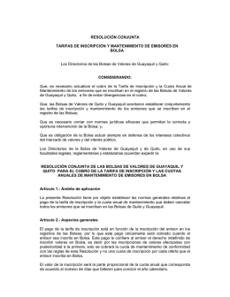 RESOLUCIÓN CONJUNTA TARIFAS DE INSCRIPCIÓN Y