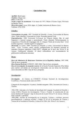 1 Currículum Vitae Apellido: Bentivegna Nombres. Diego Luis DNI